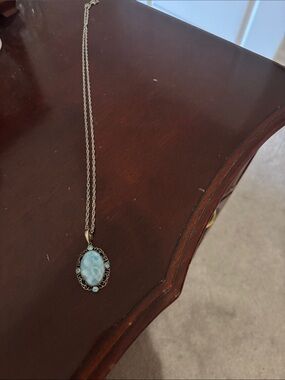 Silver-Tone Blue Stone Pendant Necklace - Elegant Women’s Jewelry 32 inches